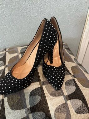 Anne Michelle Black Studded Pointed-Toe High Heels